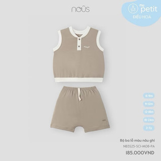 Bộ ba lỗ màu nâu ghi,bộ ba lỗ áo trắng in trang trí cho bé từ 7-14kg