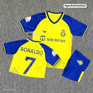 Bộ Quần Áo Bóng Đá Trẻ Em CLB Al Nassr 22/2023 - in RONALDO - Vải Mè Thái Gai Mịn KHO SỈ ÁO BÓNG ĐÁ