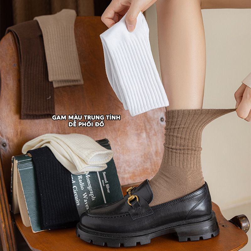 Tất vớ nam nữ cổ cao 5 màu sắc, chất liệu mềm mịn co giãn 4 chiều - Ekiu Shop