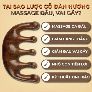 LƯỢC GỖ ĐÀN HƯƠNG MÁT XA DA ĐẦU DÁNH CHO CẢ NAM VÀ NỮ - Lược Massage Năm Cánh Chống Tĩnh Điện Gỗ Đàn Hương Da Đầu