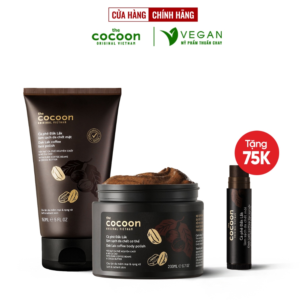 Ảnh Bộ 3 Cà phê Đắk Lắk tẩy da chết cocoon: Cơ thể 200ml + Da mặt 150ml + Son môi 5g 2