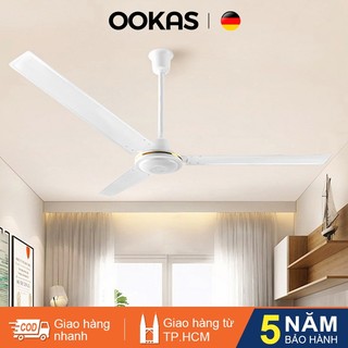 OOKAS Quạt trần Classic 3 cánh điện cơ gió mạnh màu trắng, Quạt cho phòng khách/trường học
