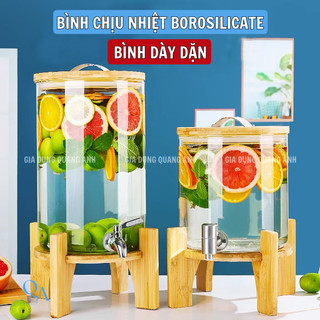 Bình nước detox, sinh tố | Bình thủy tinh chịu nhiệt, bình ngâm, DECOR dành cho gia đình,nhà hàng, quán ăn có chân đế gỗ