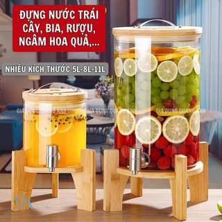 Bình nước detox, sinh tố | Bình thủy tinh chịu nhiệt, bình ngâm, DECOR dành cho gia đình,nhà hàng, quán ăn có chân đế gỗ
