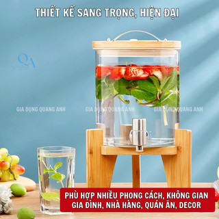 Bình nước detox, sinh tố | Bình thủy tinh chịu nhiệt, bình ngâm, DECOR dành cho gia đình,nhà hàng, quán ăn có chân đế gỗ