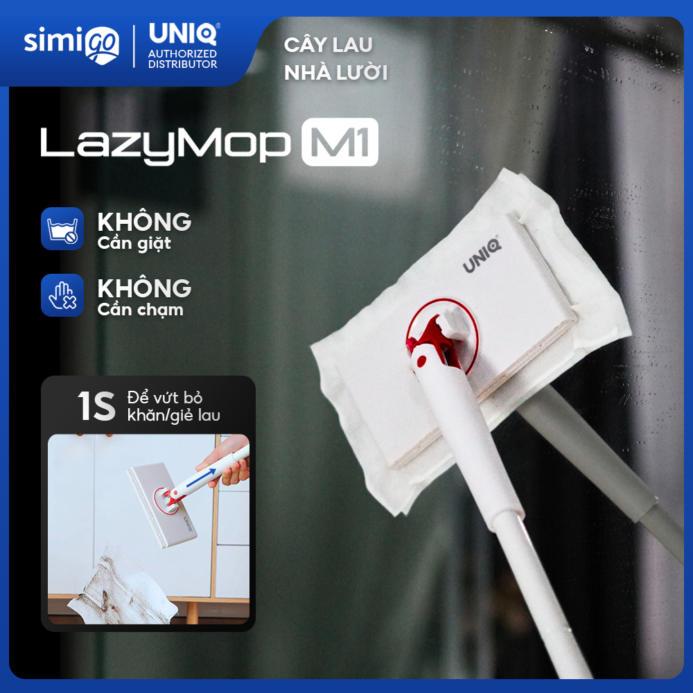 Cây lau nhà lười UNIQ LazyMop M1 cay lau sàn nha kẹp khăn đa năng 360 độ thông minh lau kính trần nhà toilet bàn bếp