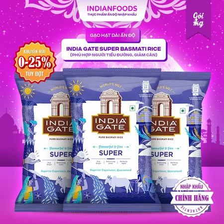 Gạo hạt dài Ấn Độ Basmati India Gate Super 1,2kg cho người tiểu đường