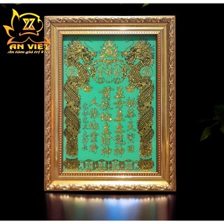 Bài vị Thần Tài Thổ Địa - Khung Gỗ Xi Vàng - Màu Xanh - BV2503