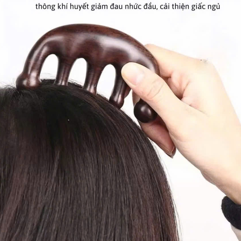 Lược Gỗ Đàn Hương Năm Cánh, Lược Gỗ Massage Da Đầu Lượt Chải Tóc Chống Tĩnh Điện Mini Nhỏ
