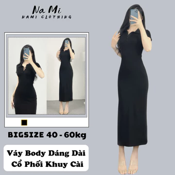 Váy ôm Body nữ dáng dài cổ Polo kèm cúc cài cộc tay xẻ tà phía sau BigSize, Đâm body dáng dài xẻ tà cổ Polo NaMi 398