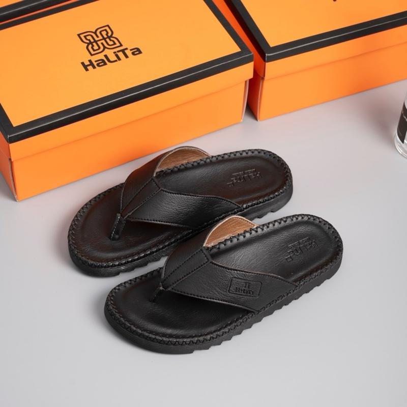 [DocTor Kẹp Vip] Dép Nam HaLiTa Da Bò Vân Chống Thấm Nước Đế Bằng Nhẹ Có Răng Cưa Chống Trơn Trượt Cao Su .