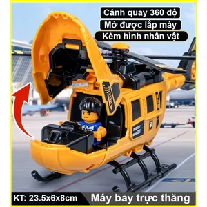Đồ chơi máy bay trực thăng cánh quay chạy cót kèm phi công bên trong nhựa an toàn, kích thước lớn toys