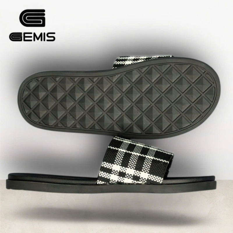 Ảnh Dép Lê Nam Quai Ngang BBR Bản Đẹp Màu Đen Kẻ Ô Trắng - Gemis - DéP, Nhung Cao Su Đế Bằng Slipper 3