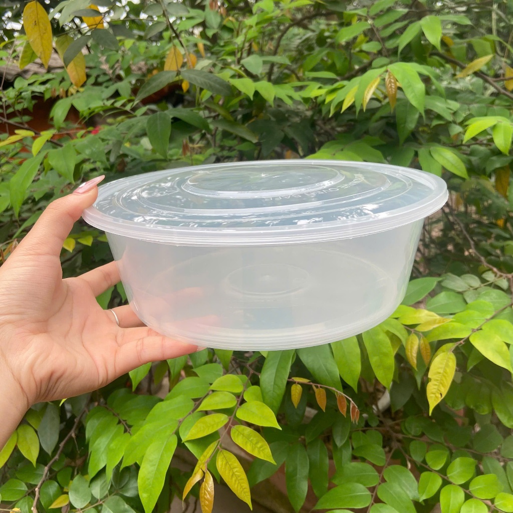 50 Hộp nhựa mỏng có nắp đựng bún phở nước dùng 1 lần đồ ăn đi ship hình tròn, chữ nhật trong suốt