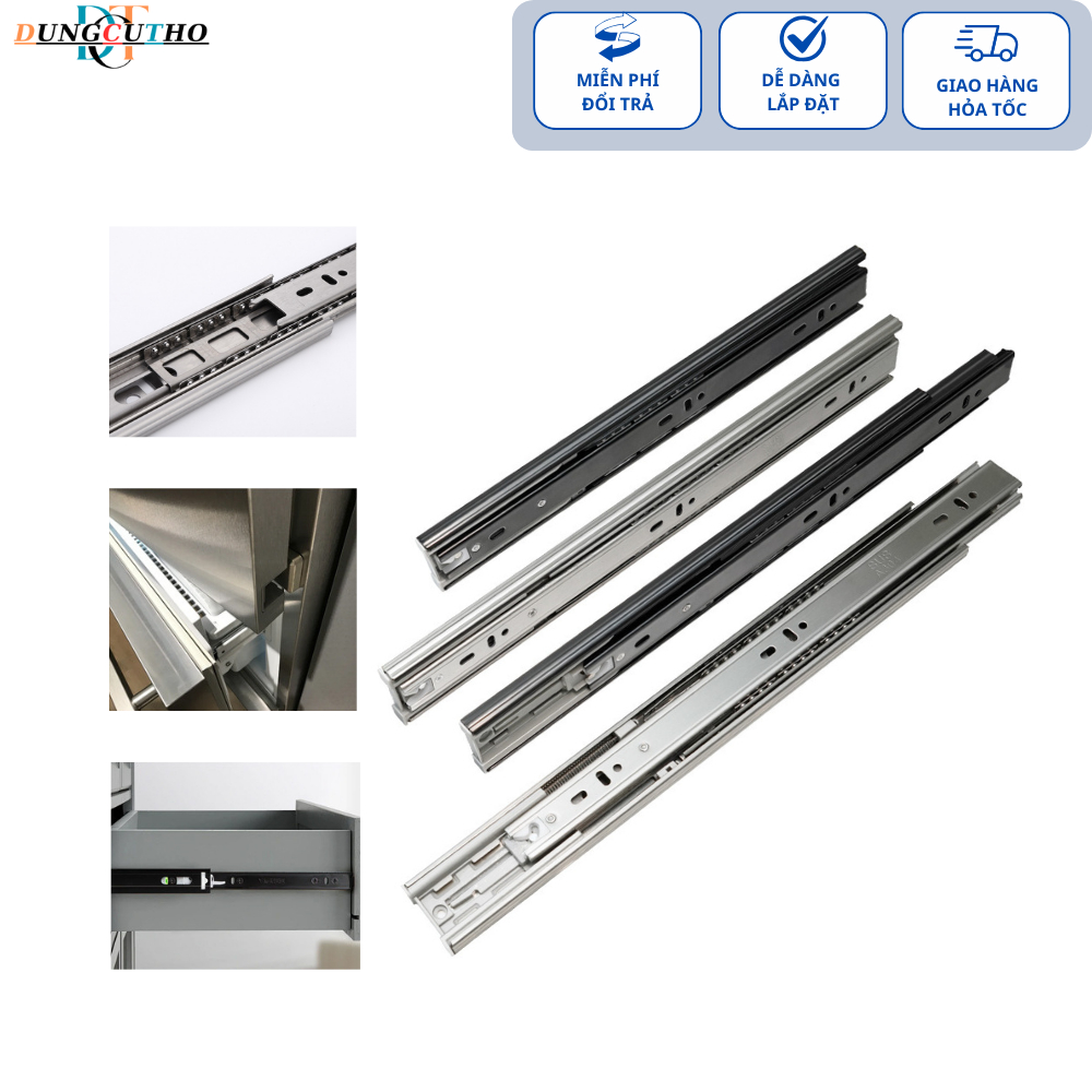 Ray Trượt Ngăn Kéo, Ray Bi 3 Tầng Inox/Thép Có Giảm Chấn Dài 25-50cm ...
