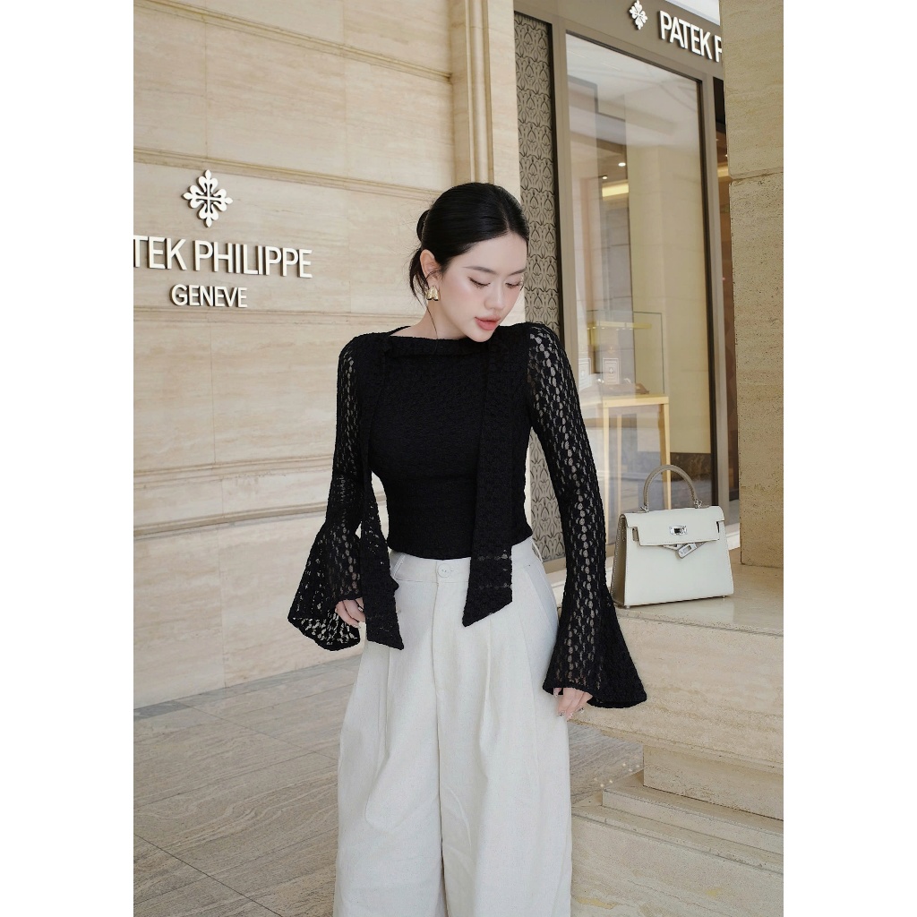 Ảnh Áo Thun Nữ Basic Tay Loe Dài Ôm Body Tôn Dáng - GLEAM TOP - GOÛT DE JUN 2