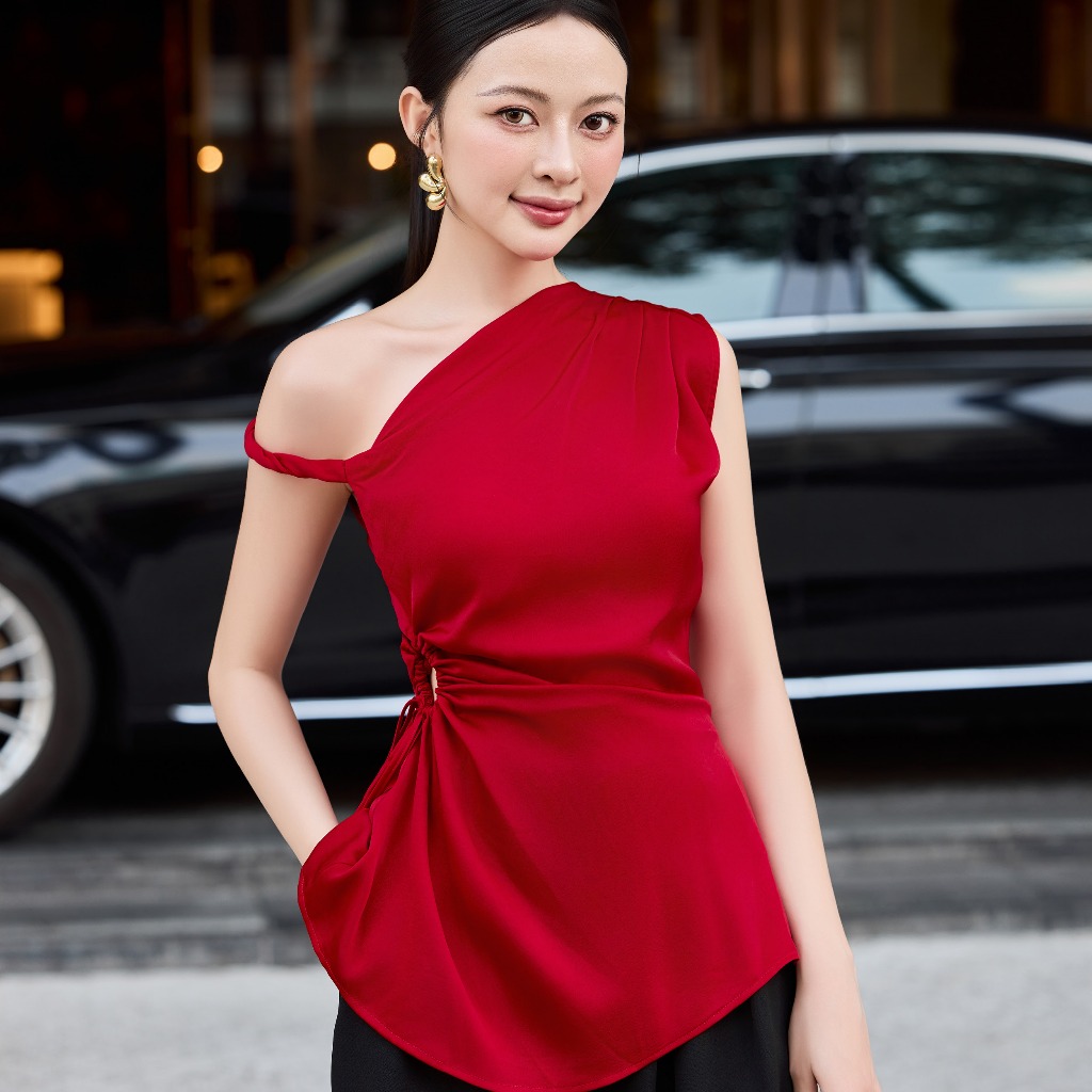 MAYBI Áo peplum rút nhún eo lụa dony