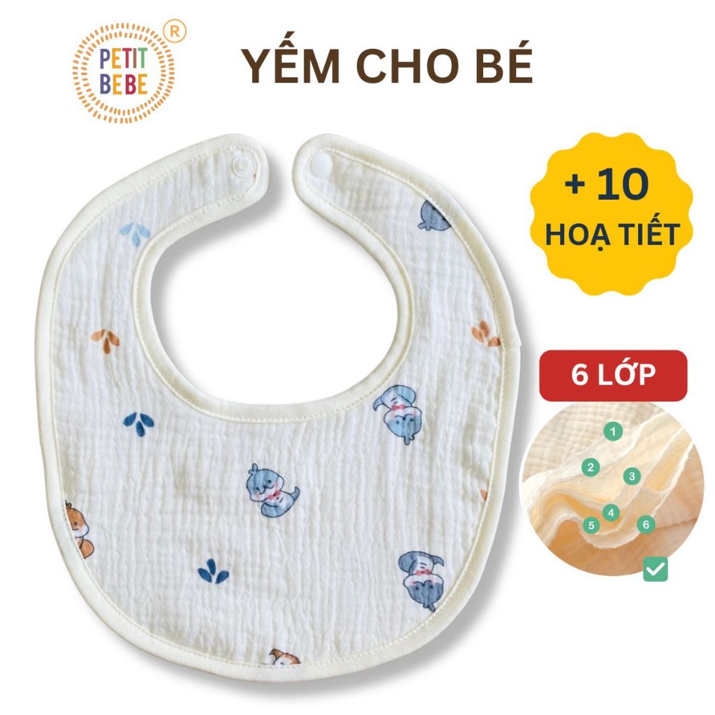Ảnh Yếm ăn dặm muslin 6 lớp PETIT BEBE cho bé trai bé gái 1