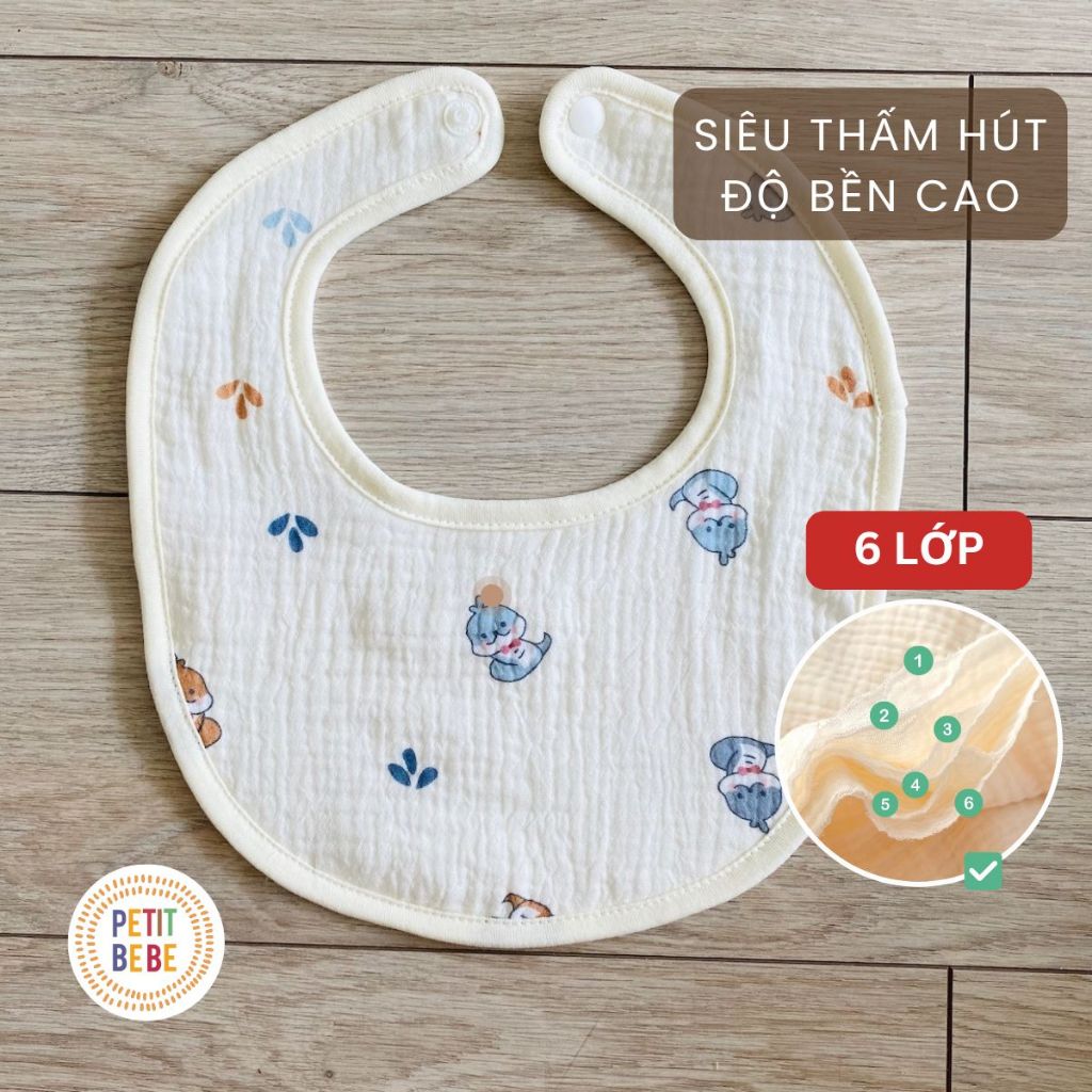 Ảnh Yếm ăn dặm muslin 6 lớp PETIT BEBE cho bé trai bé gái 3