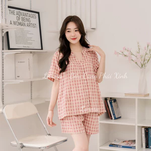 Larosa Đồ Bộ Bầu Và Sau Sinh Cổ Tàu Mặc Nhà Chất Caro Mềm Mát - LA021B