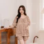 Larosa Bộ Đồ Bầu Có Kéo Khóa Ngực Cổ Áo Tròn Vải Kẻ Caro Mềm Mại - LA016B