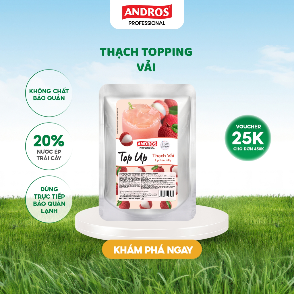 Ảnh Thạch Topping Vải - Không Chất Bảo Quản - ANDROS TOP UP - Nguyên liệu pha chế - 1 KG 1