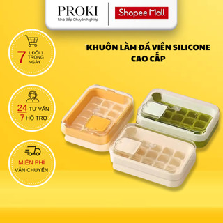 Khuôn Làm Đá Viên Proki Silicone Cao Cấp, Khay Đá Có Nắp, Hộp Đá Tủ Lạnh, An Toàn Tiện Dụng