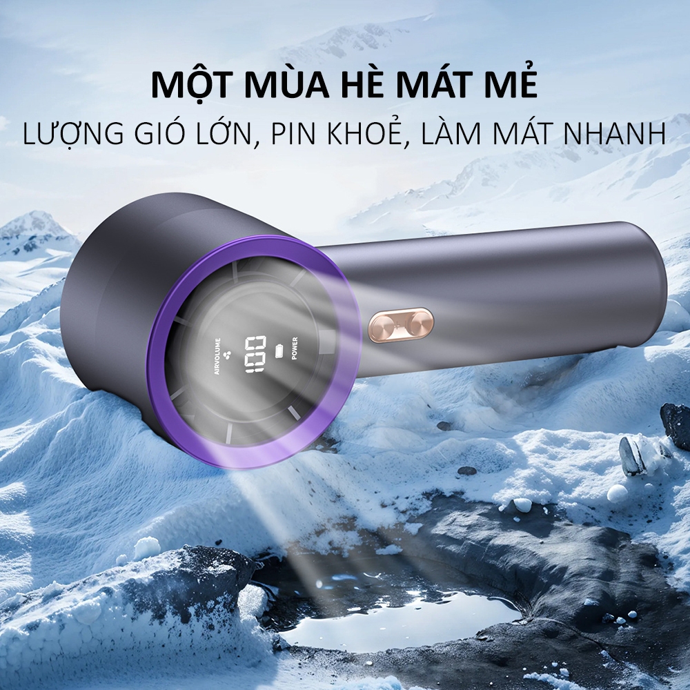 Quạt cầm tay mini 200 tốc độ gió, màn hình led, gió siêu manh, pin duy trì 4h, thiết kế thời trang