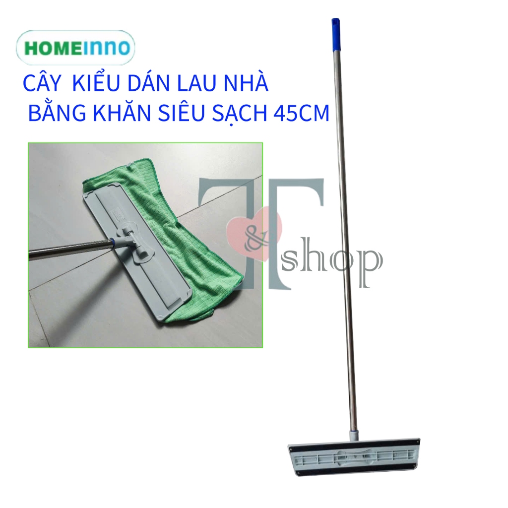 Cây Lau Nhà Đế Nhựa Xám 42cm Kiểu Dán Dùng Khăn Lau Siêu Sạch 40x50 Homeinno CÁN THẲNG 150cm