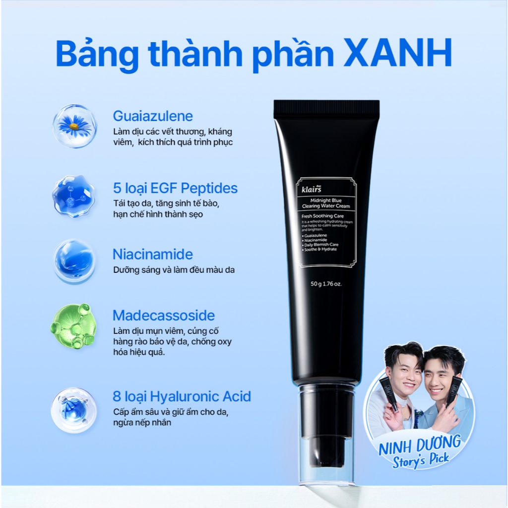 Ảnh Kem dưỡng ẩm, hỗ trợ tái tạo da Midnight Blue Clearing Water Cream 50g 2