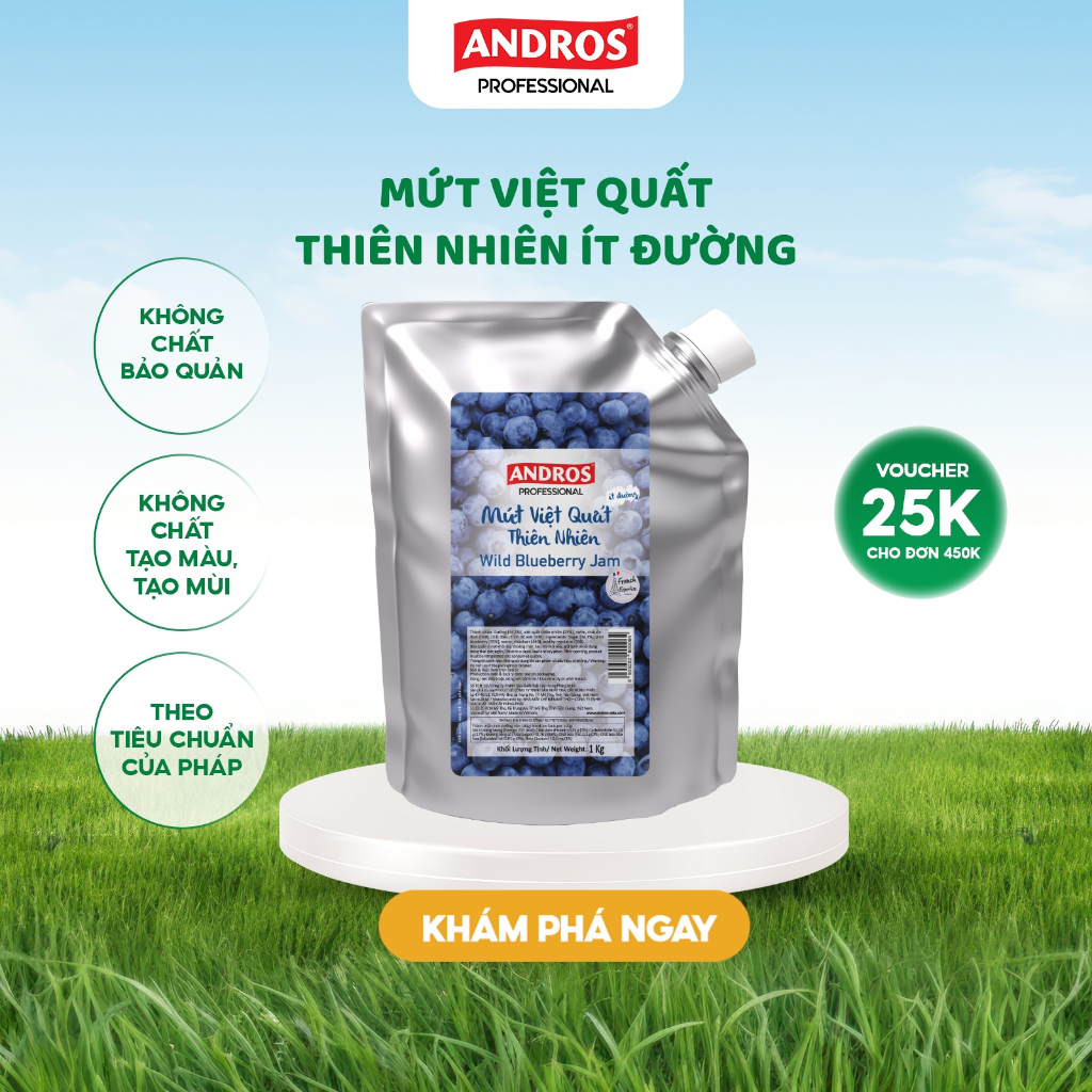 Ảnh Mứt Việt Quất Thiên Nhiên Ít Đường - Không chất bảo quản - ANDROS - 1KG 1