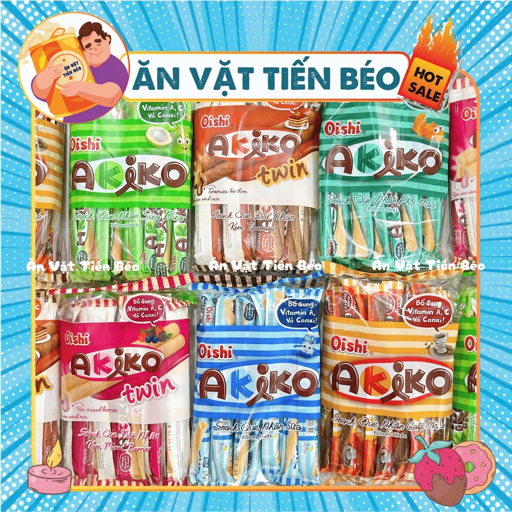 Bánh Snack Que Akiko đủ các vị gói 20que/8g, Snack Que Nhân Đủ Vị Akiko Oishi