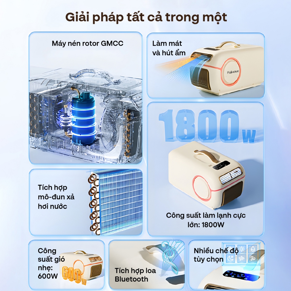 Điều hòa di động Nhập Khẩu FUJIHOME PAC05, Máy lạnh Mini làm lạnh hút ẩm quạt mát - điều khiển cảm ứng