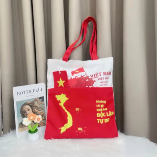 Túi tote Form A4 có khóa kéo miệng Túi đeo vai đeo vai hoạ tiết ý ngĩa Việt Nam Ngày Độc Lập