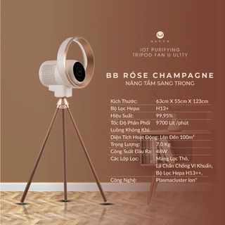 Quạt Lọc Không Khí Khử Khuẩn U ULTTY BB Róse Champagne - Phiên bản mới độc lạ tone trắng kem hồng