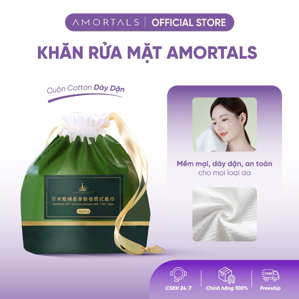 Khăn Rửa Mặt Tẩy Trang AMORTALS Dạng Cuộn Tiện Lợi Cotton Dày Dặn Mềm Mại Da​