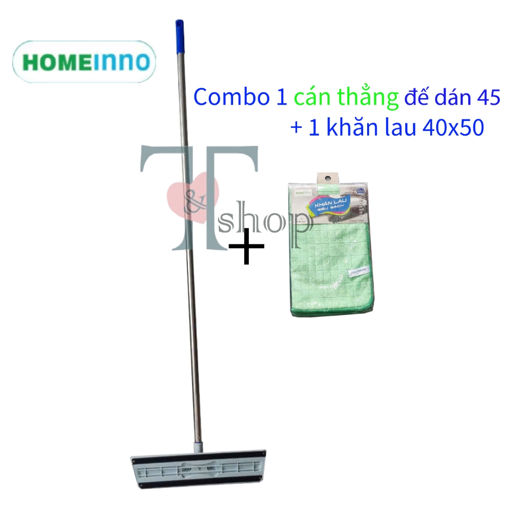 Cây Lau Nhà Đế Nhựa Xám 42cm Kiểu Dán Dùng Khăn Lau Siêu Sạch 40x50 Homeinno CÁN THẲNG 150cm