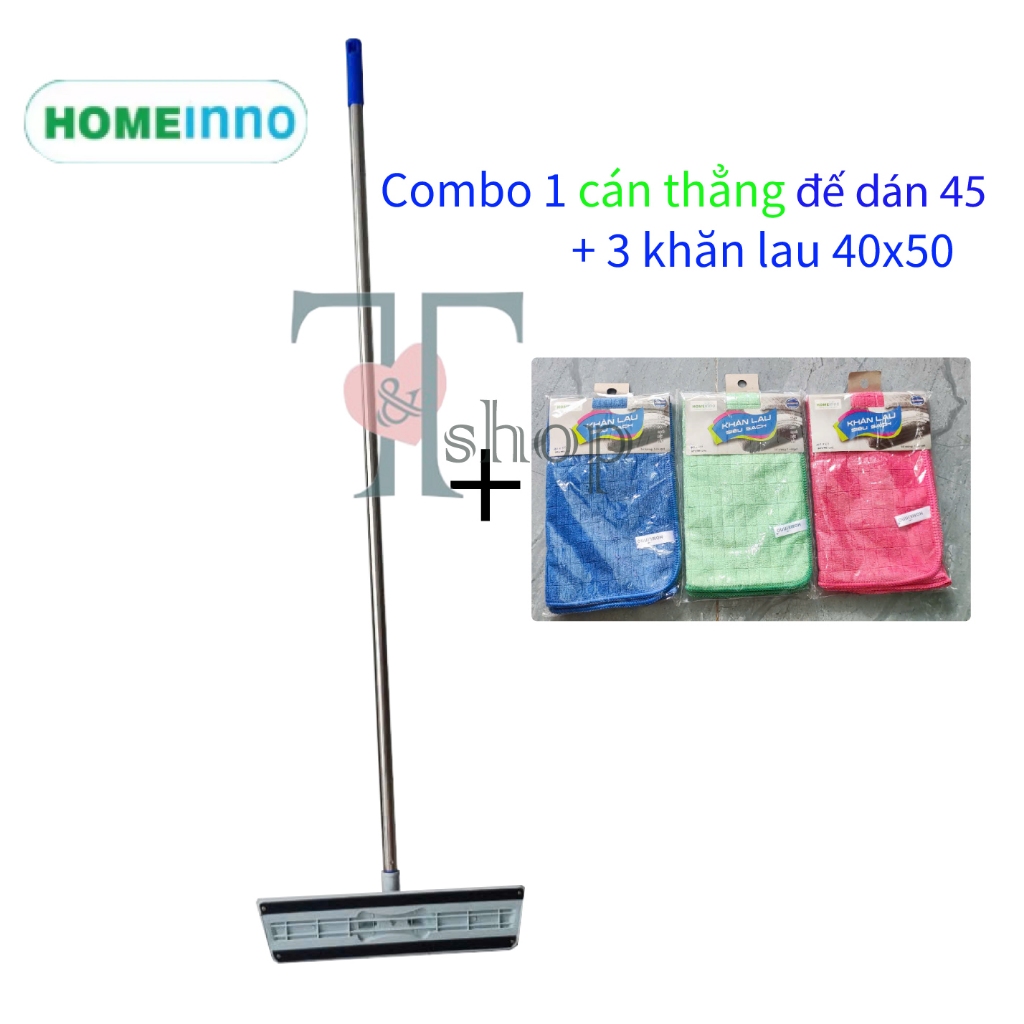 Cây Lau Nhà Đế Nhựa Xám 42cm Kiểu Dán Dùng Khăn Lau Siêu Sạch 40x50 Homeinno CÁN THẲNG 150cm