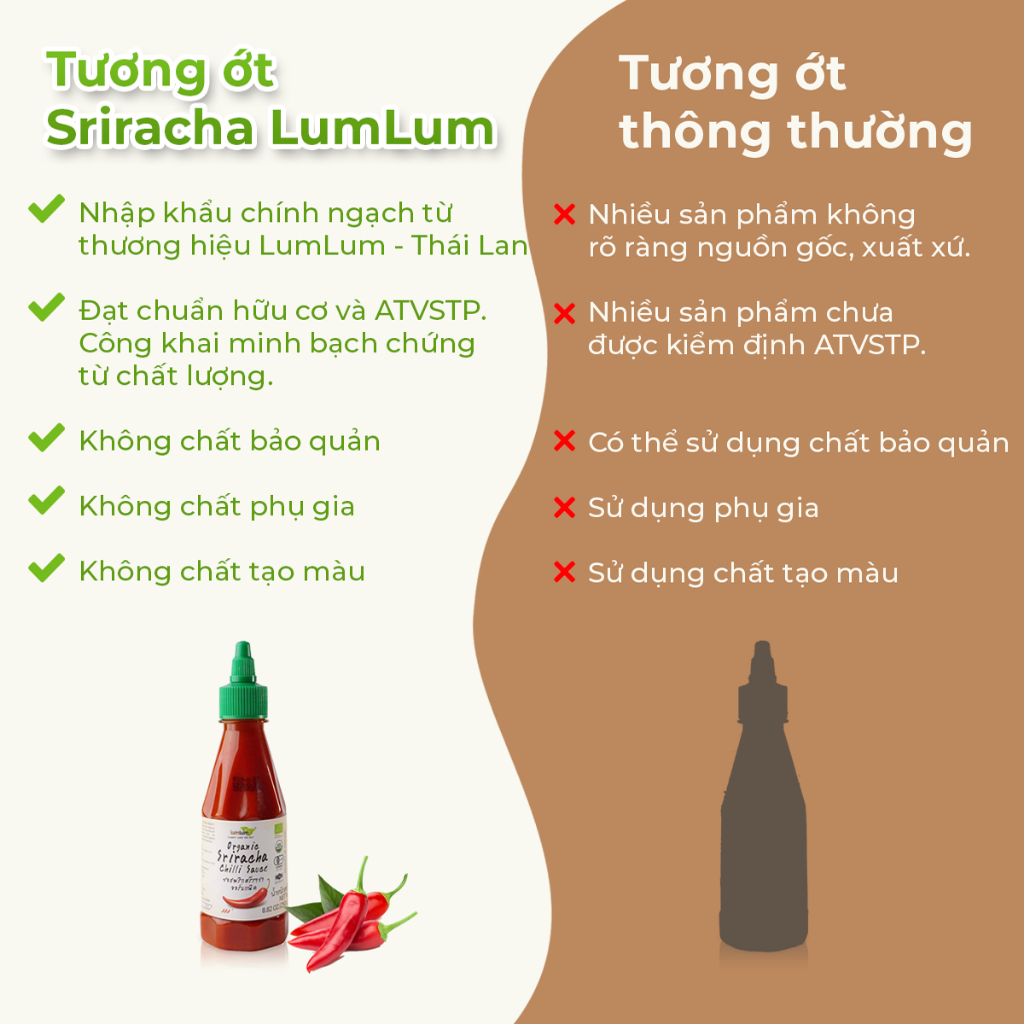 Tương ớt Sriracha hữu cơ Lumlum/ Asian Organics Chilli Sauce