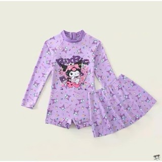 BK37 Đồ bơi bé gái dài liền thân tay họa tiết baby three-kuromi kèm chân váy,bikini đi biển 10-30kg