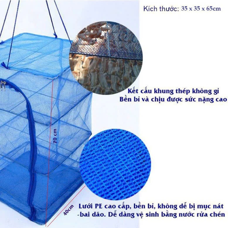 [Size to 40x40x65cm]Lồng Phơi Cá Khô Chống Ruồi Muỗi,Côn Trùng Bằng Lưới PE Gấp Xếp Treo Đa Năng Dễ Dàng Vệ Sinh,Thu Gọn