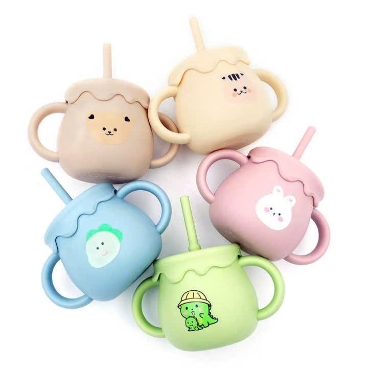 Ảnh Cốc Tập Uống, Tập Hút Silicon Thực Phẩm 3 Giai đoạn KidsWorld Tặng Kèm Nắp Cho Bé 2