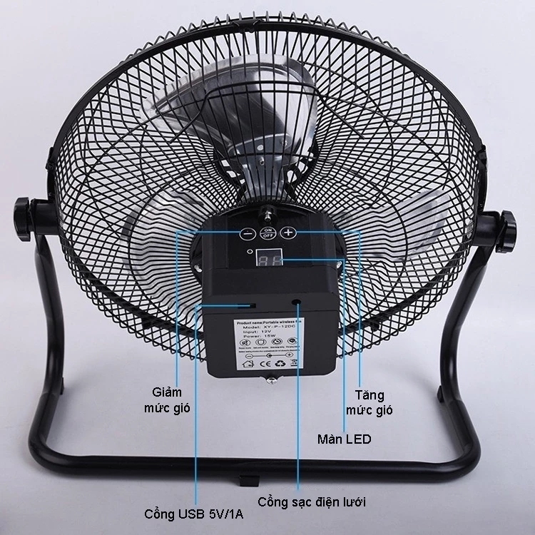 Quạt năng lượng mặt trời Solar Fan 12000mAh-25000mAh quạt sạc tích điện dạng nằm chân quỳ hiển thị PIN hẹn giờ tắt