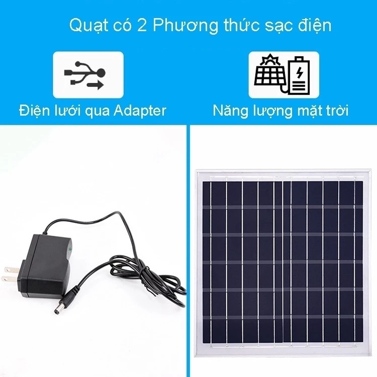 Quạt năng lượng mặt trời Solar Fan 12000mAh-25000mAh quạt sạc tích điện dạng nằm chân quỳ hiển thị PIN hẹn giờ tắt