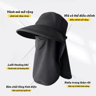 Mũ Chống Nắng Chống 99% Tia UV [ Hàng Dày Loại 1 ] Kèm Khẩu Trang Che Cổ Tháo Rời Thoáng Khí, Chống Bụi Hiệu Quả Mùa Hè.