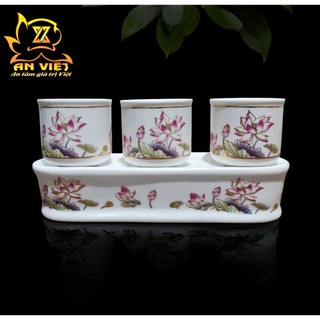 Bộ Áng 3 Ly Nước Hoa Sen Thờ Cúng - Nội Thất An Việt - Gốm Sứ Cao Cấp