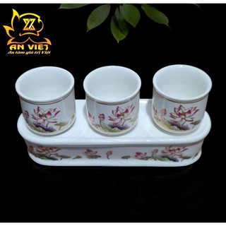 Bộ Áng 3 Ly Nước Hoa Sen Thờ Cúng - Nội Thất An Việt - Gốm Sứ Cao Cấp