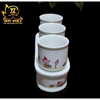 Bộ Áng 3 Ly Nước Hoa Sen Thờ Cúng - Nội Thất An Việt - Gốm Sứ Cao Cấp