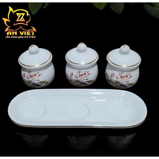 Bộ Áng 3 Ly Nước Có Nắp Hoa Sen Thờ Cúng - Nội Thất An Việt - HS