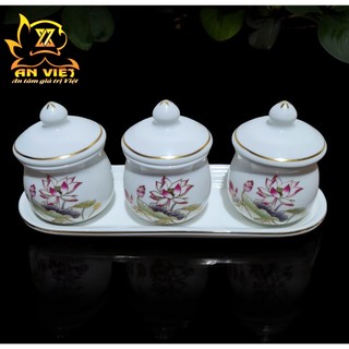 Bộ Áng 3 Ly Nước Có Nắp Hoa Sen Thờ Cúng - Nội Thất An Việt - HS